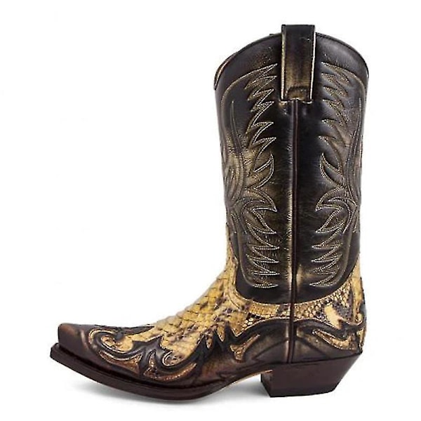 Färgblock Python Broderi Western Boots för Män