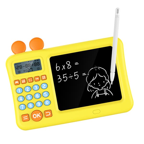 Children's Calculator with Notepad Addition Subtraction Multiplication Division Math Learning Machine with WordPad Yellow