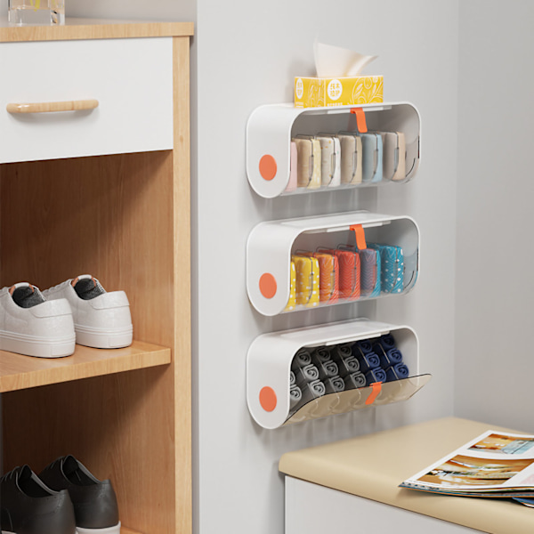 Väggmonterad Underkläder Förvaringslåda Punch Free Transparent Underkläder Rack Skåp Garderob Organizer Vit