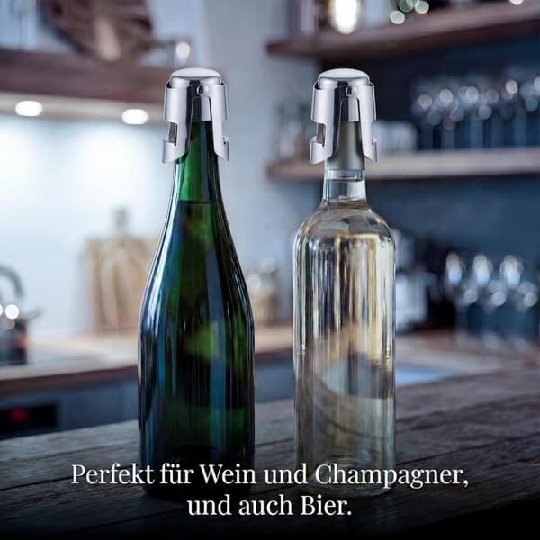 2-pack champagnepropp i rostfritt stål med silikonförsegling, bevarar bubblor och fräschör i mousserande vin, läckagesäker flaskpropp, silver black