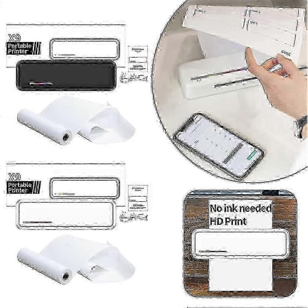 Bärbara bläckfria skrivare, laddningsbar trådlös Bluetooth-skrivare för resor, kontor och hem, stöder termopapper i A4-storlek, iOS och Android_cdb1 Black