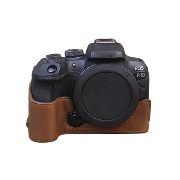 Canon EOS R10 läderöverdrag för halva kroppen Kaffe Brun brown
