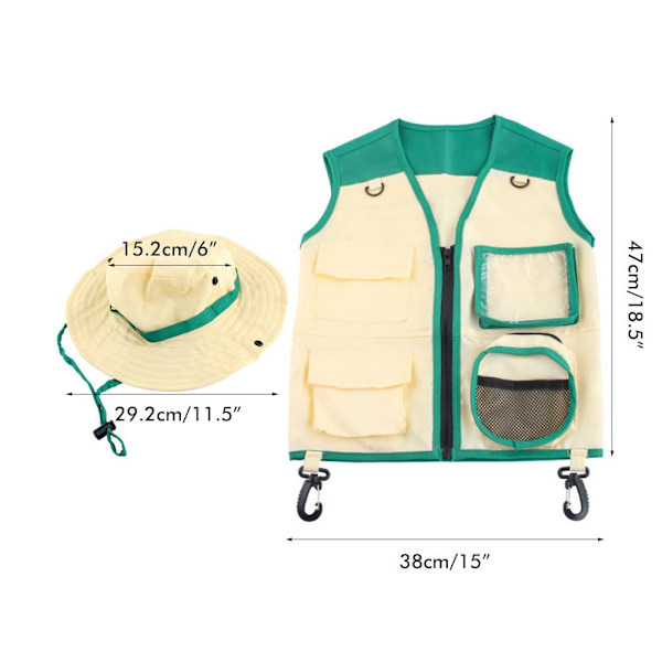 2-vuotiaiden lasten Explorer-asusetti, Cargoväki ja hattu, Outdoor Explorer Kit, roolipeli, cosplay hyönteistutkijalle, eläintarhanhoitajalle, puistonvartijalle