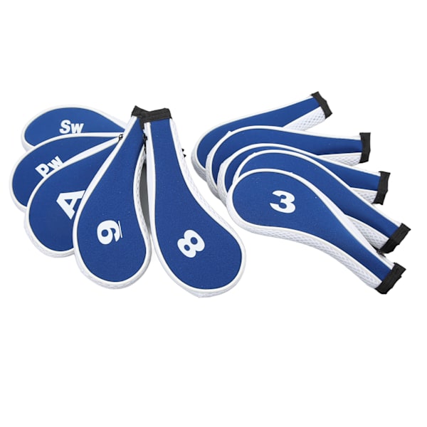 10 st Golf Iron Head Cover med nummertryck Neopren Dragkedja Golf Club Irons Covers Royal Blue Vit Dragkedja