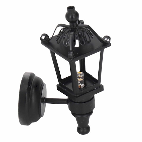 Skala 1:12 Dukkehuss Vægslampe Sort Simuleret Miniature LED Vægslampe Dukkehuss Havedekoration
