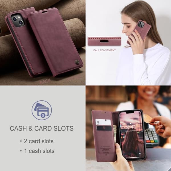 CASEME Retro Plånboksfodral Kompatibel med iPhone 14 - Röd[LD] Red red