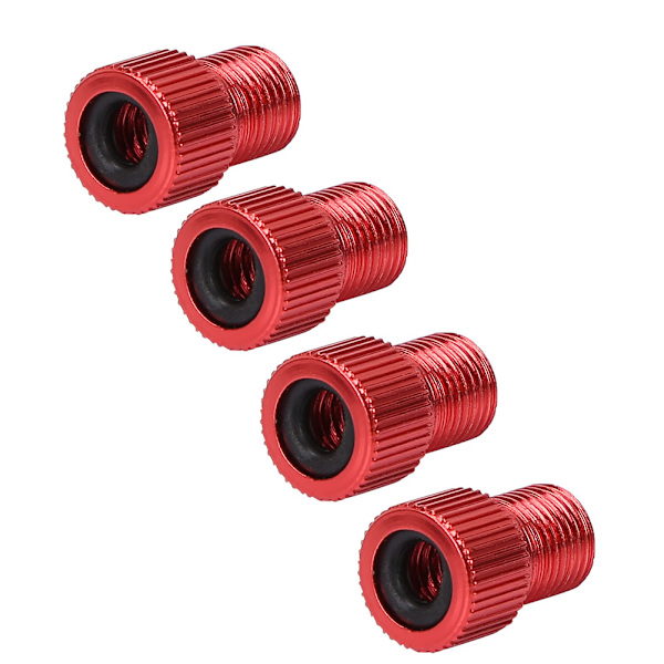 4 stk. Cykel Luftpump Adapter til Presta til Schrader Konverter (rød)