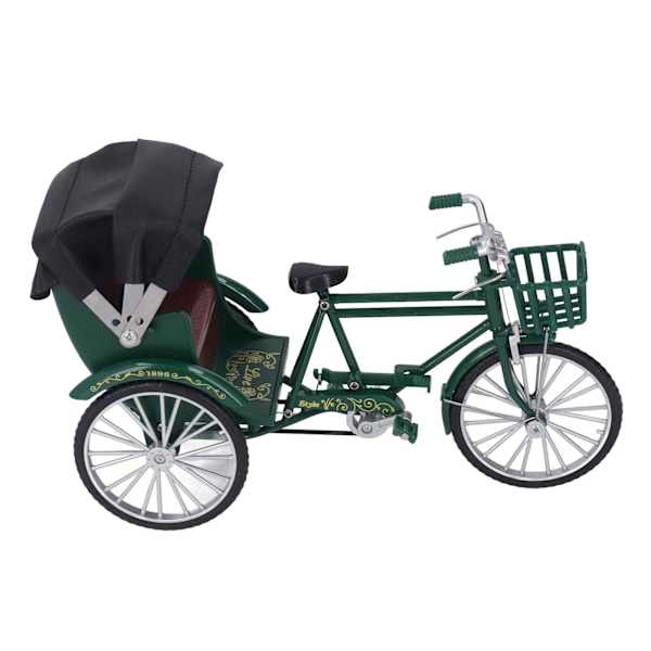 Rickshaw Modell Retro Design Dekorativ Interessant Legering 3 Hjul Rickshaw Skrivebords Ornament for Dekorasjon Grønn