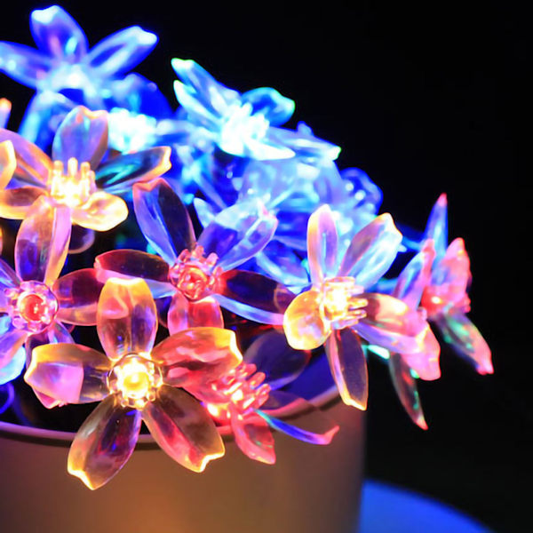 Sakura String Lights Solenergi LED Vattentät dekorationsljus för utomhusgård Färgglada 5 meter 20 lampor