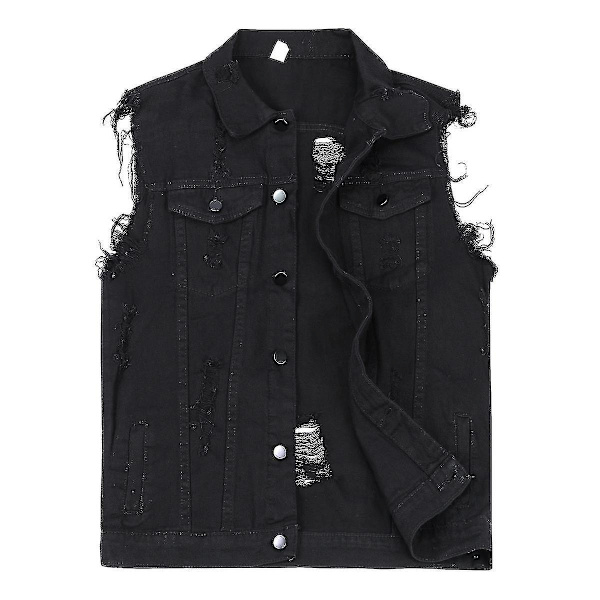 Retro Ripped Denim Väst för Män - 2XL