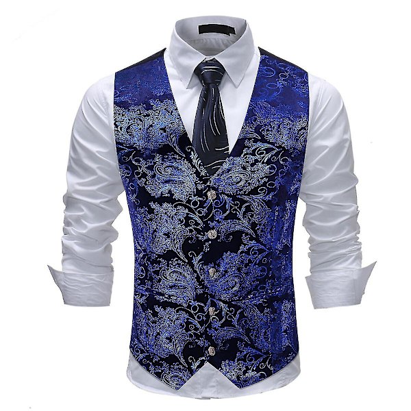 Miesten liivi, V-kaula, painettu, business casual - Kulta/Hopea - 6 väriä - Koko XS - Sininen