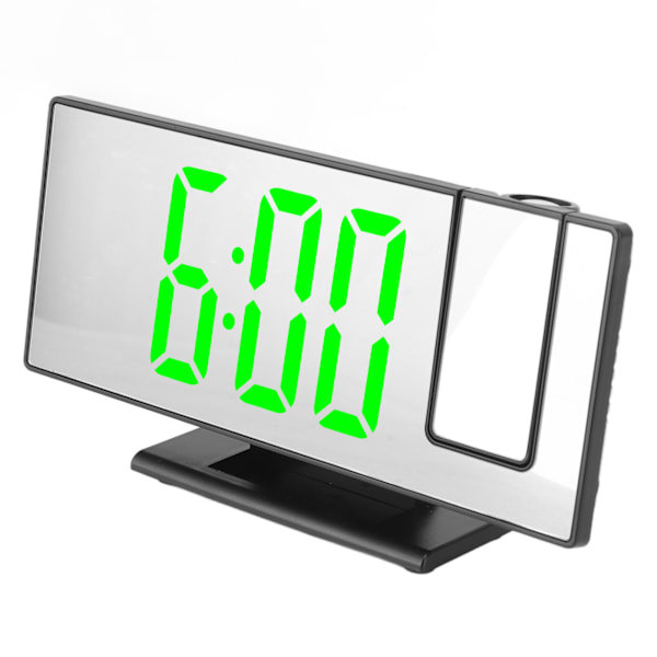 Projection Digital Alarm Clock USB Charging Automatic Dimming LED Mirror Screen Electronic Clock for Bedroom Black Shell Green Light
