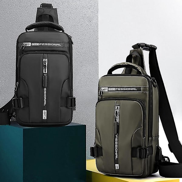 Anti-tyveri Blå Mænds Sling Crossbody Taske med USB Port