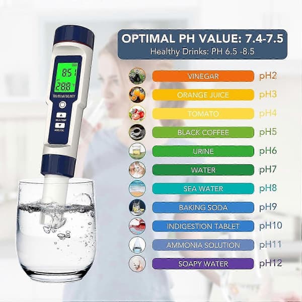 Digital pH-måler, poolsaltmåler, digital salinitetsmåler og pH-måler Kompatibel med poolsalt drikkevand [LD]