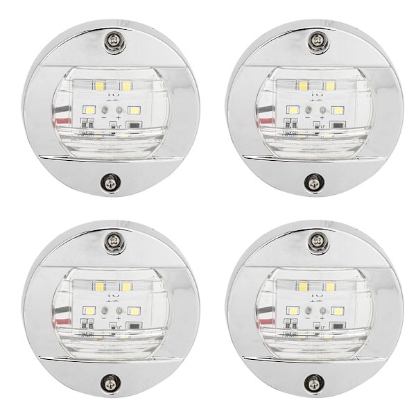 4 stk. Klar Linse LED Rund Navigation Bagbord Hvid Lys 12V Krom Vandafvisende til Båd Yacht Lastbiler