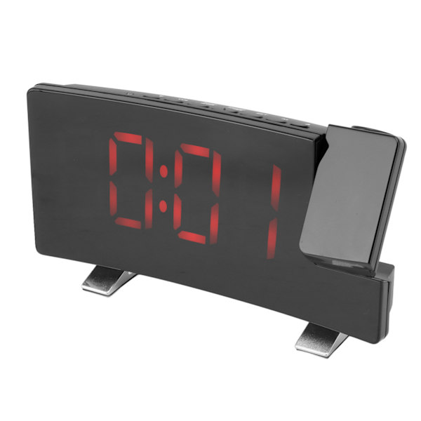 Radioprojektion Väckarklocka LED-skärm Elektronisk klocka Böjd skärm Digital väckarklocka Svart kropp Röda bokstäver