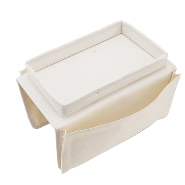 Sofa Tray Folding Arm Storage Holder Table 600D Oxford Fabric Side Pockets for Sofa Beige