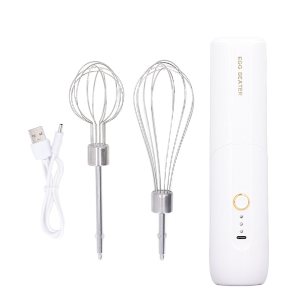Elektrisk handmixer hopfällbar 3-växlad, sladdlös bärbar äggvisp med hög hastighet med 2 huvuden vit