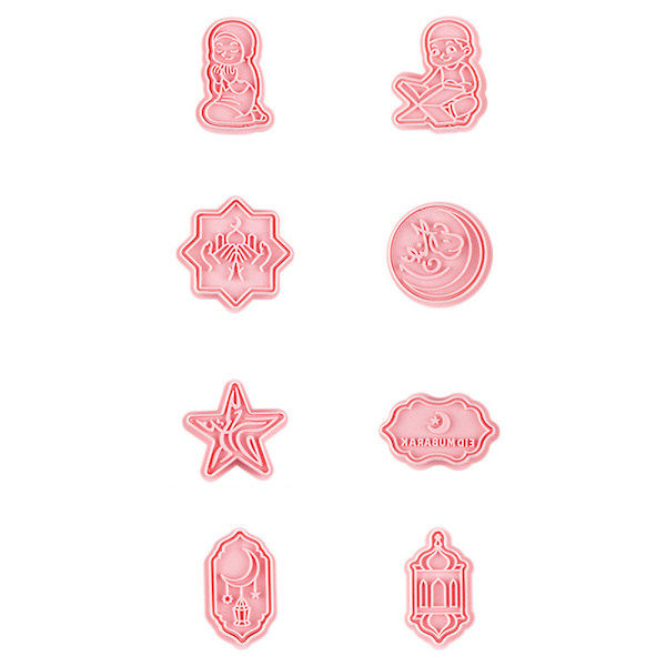 Eid Mubarak Udstikkere Sæt 3D Ramadan Stempel Kageudstikkere til DIY Kage Prægning Bageværktøj