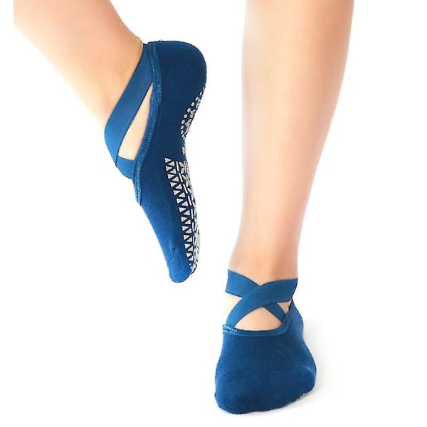 Kvinder Cross Strap Skridsikre Pilates sokker til Barre Ballet Dance Yoga Sports Fitness navy blue