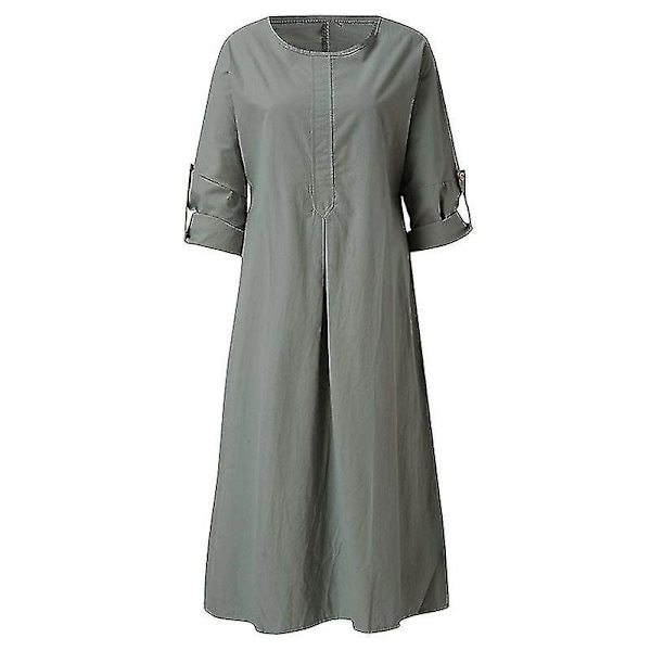 Grå Kaftan Maxiklänningar med Upprullade Ärmar och Ficka för Kvinnor