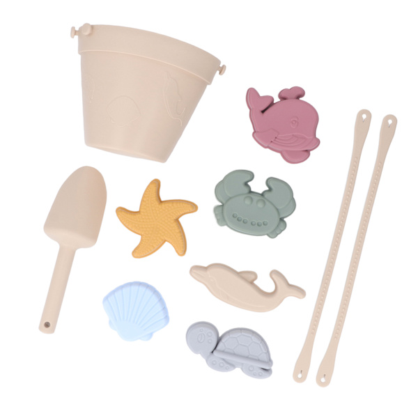 Silikon Beach Bucket Toy Set Interactive Lättvikt Portable Kids Beach Toys Set för Summer Beige