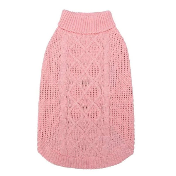 Vintervarm Strikket Hundekattetrøje - Høj Hals Kabelstrikket Stræk XS Pink