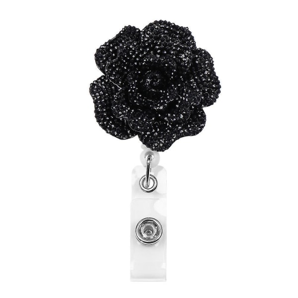 Mode Rose Shape Kontorsmaterial Nyckelring Badge Reel Lanyards Infällbar Qucyy Gift Black