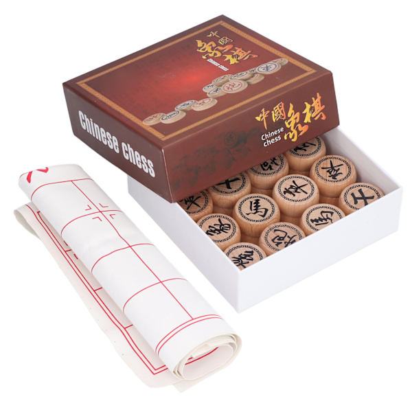 Kinesiskt schackspel Bokträ Intellektuell tillväxt Xiangqi brädspel med PU-läder schackbräde 3 cm diameter