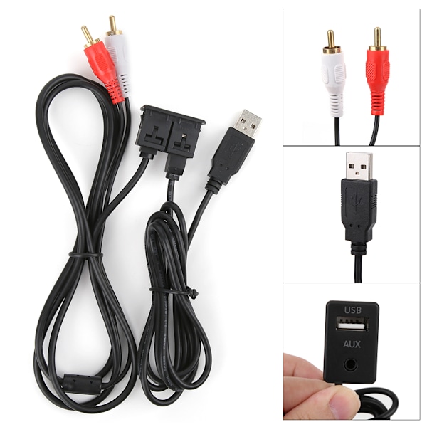 3,5 mm 1 meter forlengelseskabel USB AUX stereo hunn til 2 RCA hann for bil båt motorsykkel