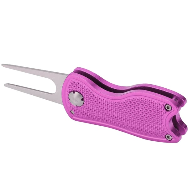 Golf Green Fork Rustfrit stål Foldbart Golf Divot reparationsværktøj med knap MagneticPink