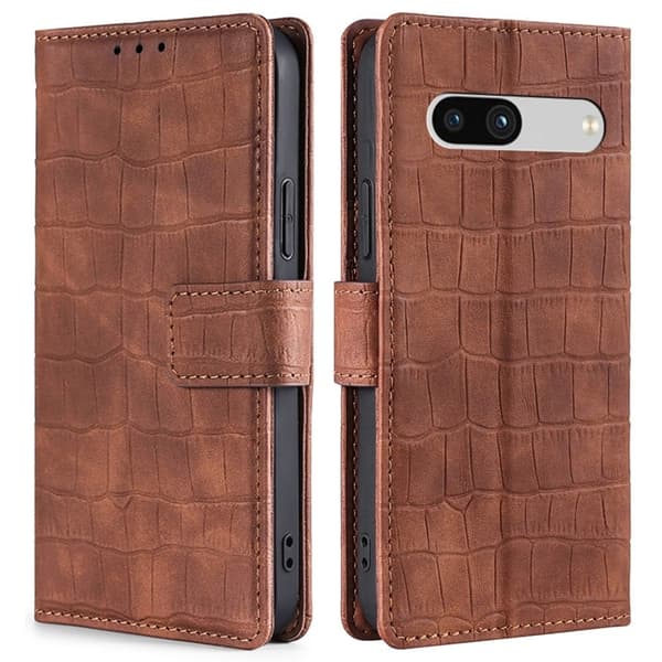 Skinnveske med krokodilltekstur til Google Pixel 7a Brun Brun brown