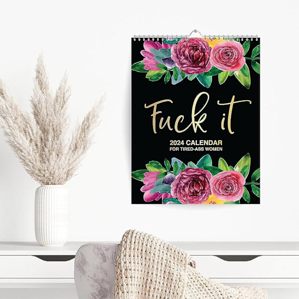 2024 Wall Sweary Calendar with Hook Funny Monthly Swear Words Hängande kalender Skrivbordskalender för trötta kvinnor 8,3 X 10,6 tum