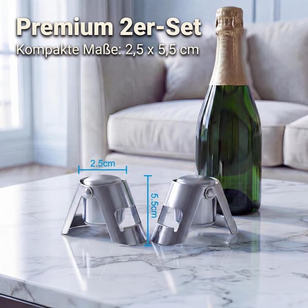 2-pack champagnepropp i rostfritt stål med silikonförsegling, bevarar bubblor och fräschör i mousserande vin, läckagesäker flaskpropp, silver silver