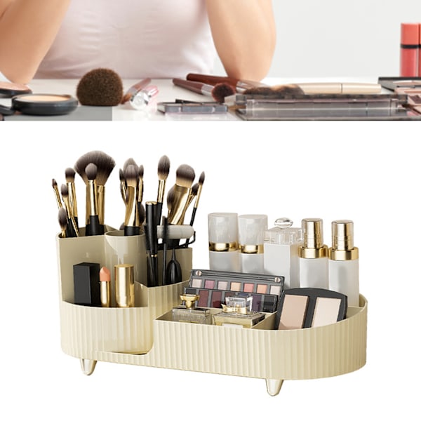 Makeup Storage Organizer Stor Kapacitet Perforering Fri Roterbar Skiljevägg Kosmetisk Förvaringslåda Vit