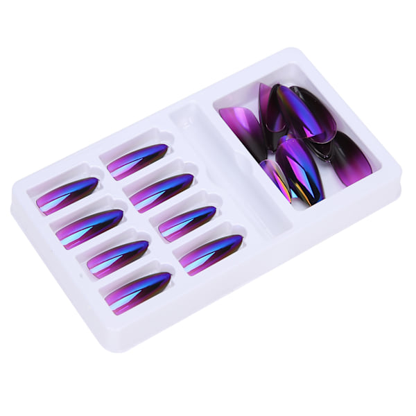 Gradient, spetsiga falska naglar tips, färgade heltäckande konstnaglar med nagelfilF745-20