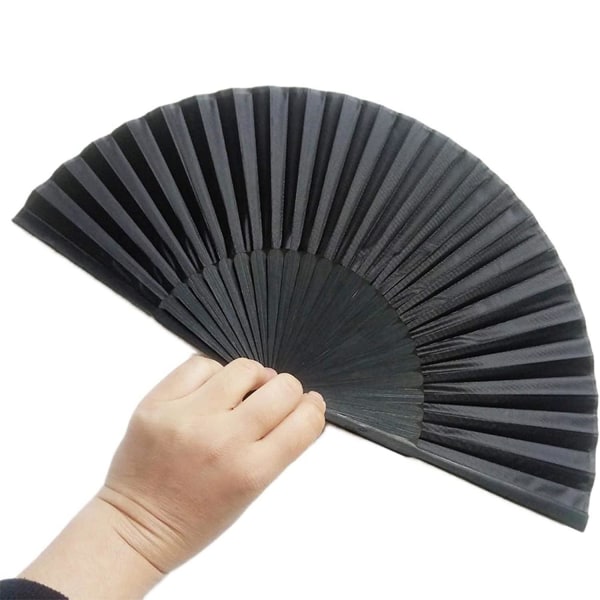 Klassisk kinesisk stil liten fläkt, ren svart sidenfläkt och svart fläktväska black