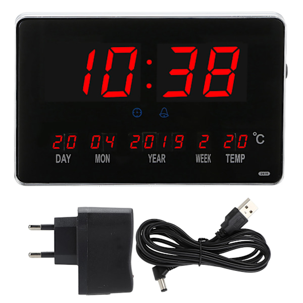 LED Perpetual Calendar Clock Hängbord Väckarklocka för hemmakontor EU-kontakt 110-220VRed