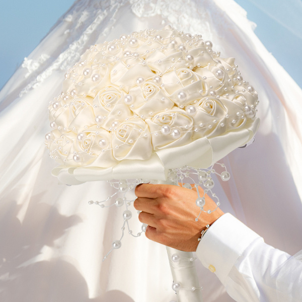 Delikat Brudebukett Krystall Kunstig Perle Holder Blomster Bryllupsdekor