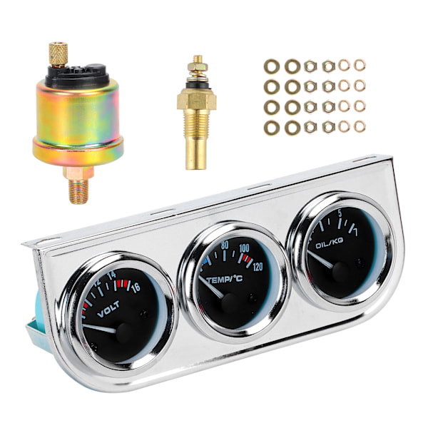 M10x1 52mm 3 i 1 bilmätare Vattentemperatur ＋ Oljetryck ＋ Spänningskombinationsinstrument för automatisk modifiering