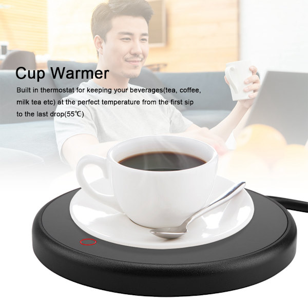 Elektrisk kopvarmerpude Desktop Te Kaffe Mælkekop Varmerunderlag 220-240V (sort EU-stik)
