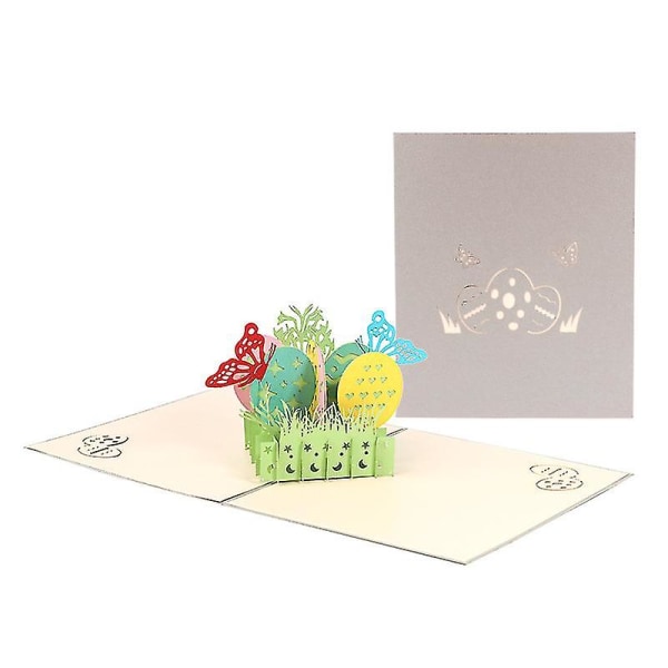 3D Pop-up onnittelukortti Käsintehdyt laserleikatut vintage -kortit pääsiäismunat Luovat värikkäät perhoskortit