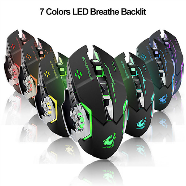 Genopladelig X8 Trådløs Spillemus Stille LED-baggrundsbelyst USB 1800DPI Optisk Ergonomisk Spillemus