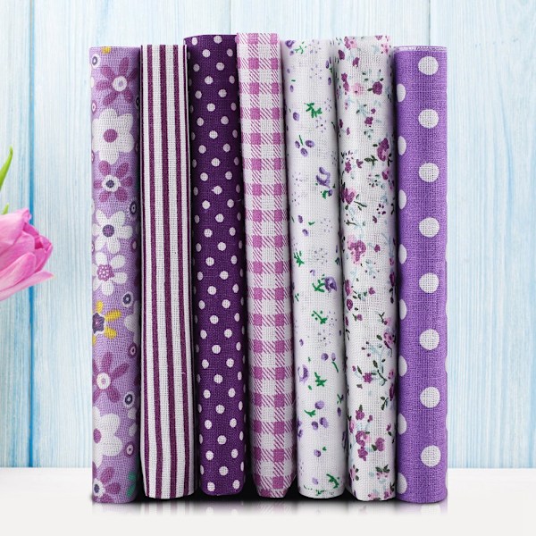 7 st 25*25 cm bomullstyg DIY diverse rutor förskurna sängkläder Duite Quarters Bundle (lila)