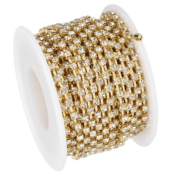10 Yards/Roll Strass Kedja Gör det själv Hantverk Kläder Sydekoration Tillbehör Utsmyckningar Vita Strass Guld Botten SS12‑3mm