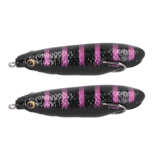 2 stk kunstige fiskeformede agn naturtro myke silikon slukfiske badeagn med krok, lilla stripe, svart