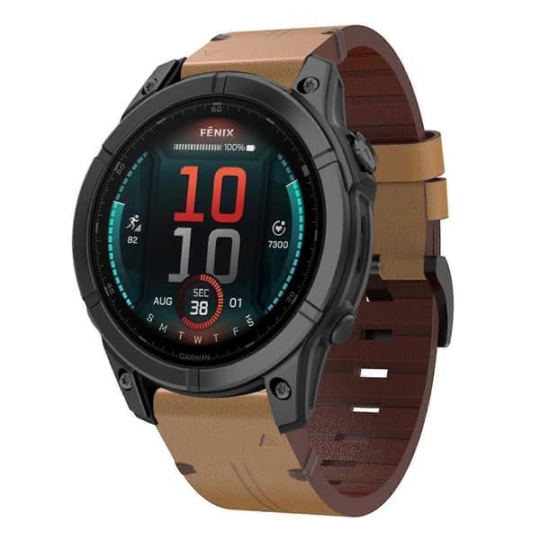 Læderrem Kompatibel med Garmin Fenix 8 AMOLED 47mm Light brown