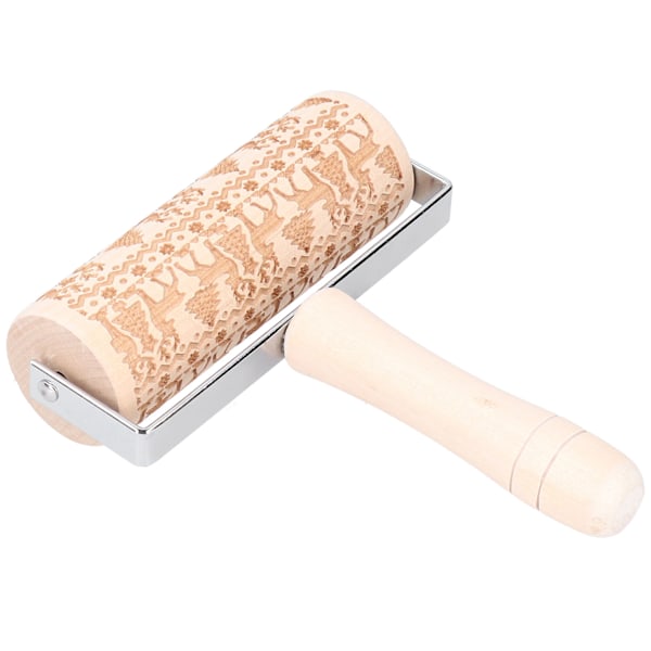 Julkavel Trä Julgraverad Prägling Kaveldeg Stick Baking ToolElk