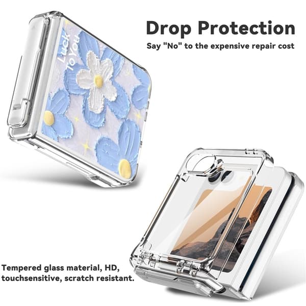 Mobile Case for Galaxy Z Flip7 FE/Z Flip6 Kickstand - Blue Flower Blå Blå 60