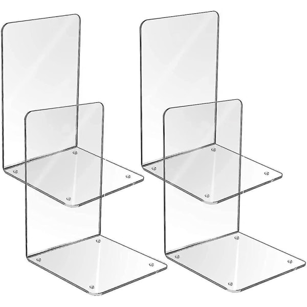 2 par bokstöd i klar plast akryl, kristall L-formad kraftig bokstoppare